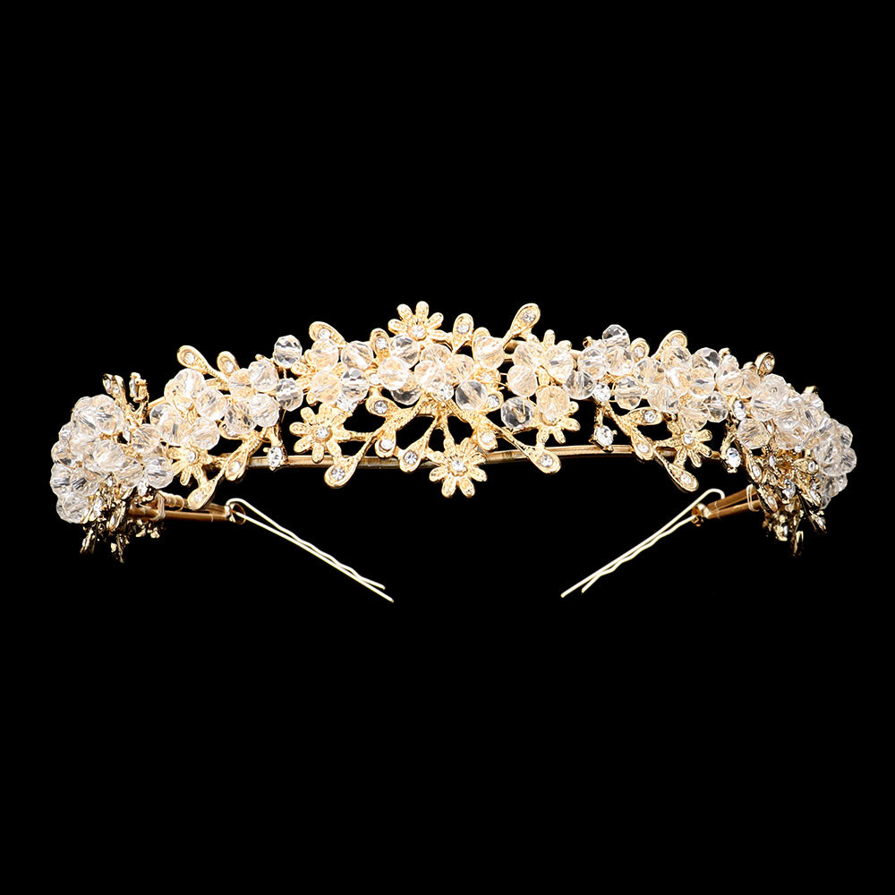 Diadema de vid de racimo de piedra de cristal de flores