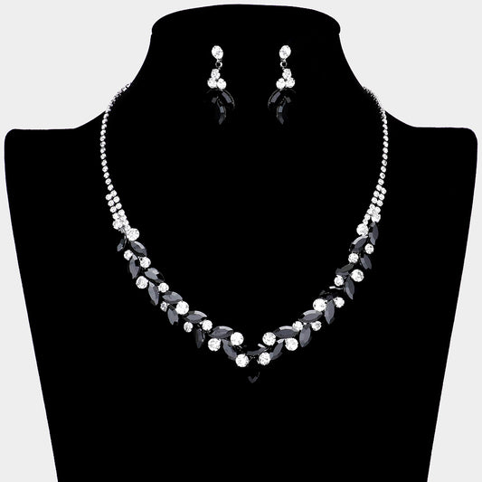 S20161 Set de collar y aretes con detalles en brillantes y piedras marquesas