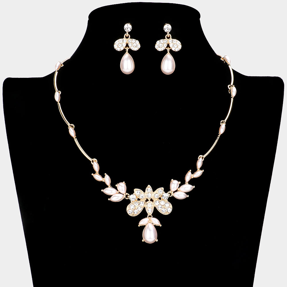 Set de brillantes y perlas marquesa en forma de lágrima
