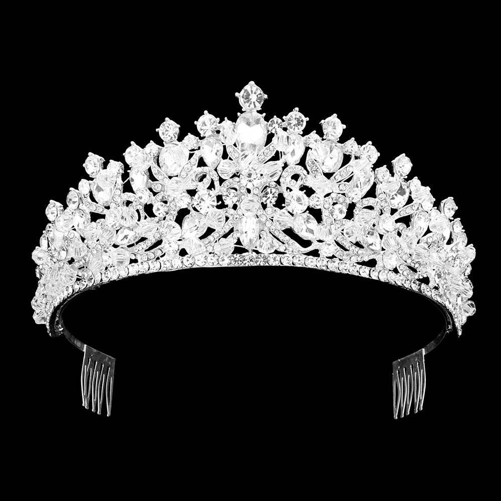 TH23-41085 Tiara con piedras multiples de cristal y ribete en brillantes