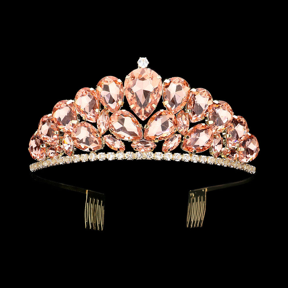 TH12221 Tiara adornada con piedras lagrimas y ribete de brillantes