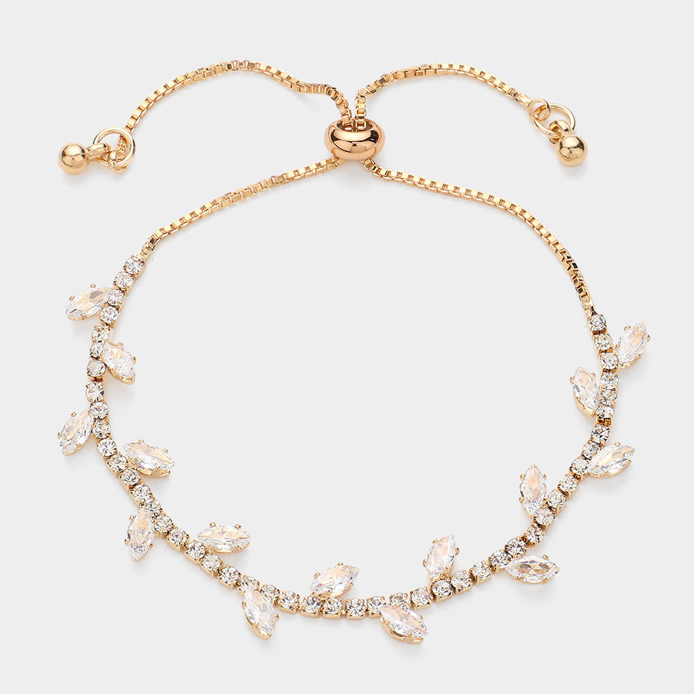 Pulsera con adornos de hojas en piedras marquesas CZ