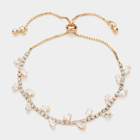 Pulsera con adornos de hojas en piedras marquesas CZ