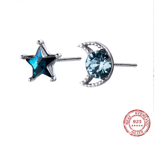 68719604 Aretes de luna y estrellas con circonitas CZ en plata S925