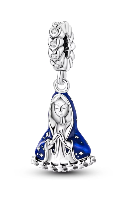 71866356 Dije de Plata S925 Virgen Maria con manto azul