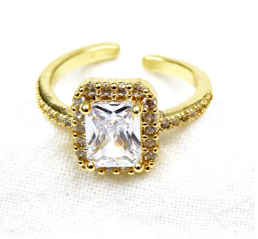 74526964 Anillo ajustable con piedra de cristal en oro laminado 18k (3 capas)