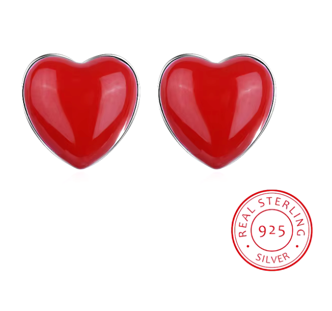 83411444 Conjunto de plata S925 con dije de corazón rojo