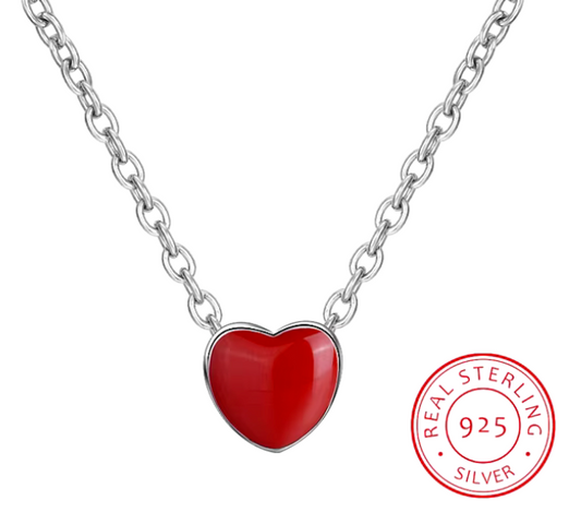 83411444 Conjunto de plata S925 con dije de corazón rojo