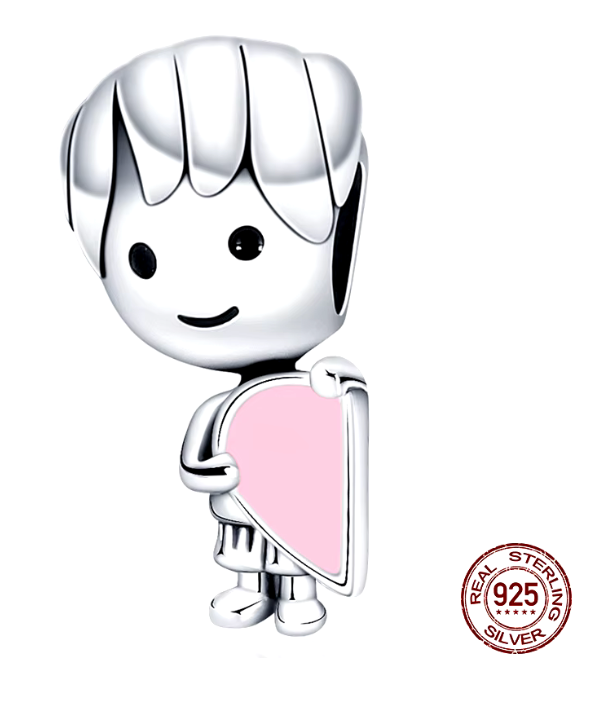 02221556 Dije de Plata S925 Niño con corazón rosa