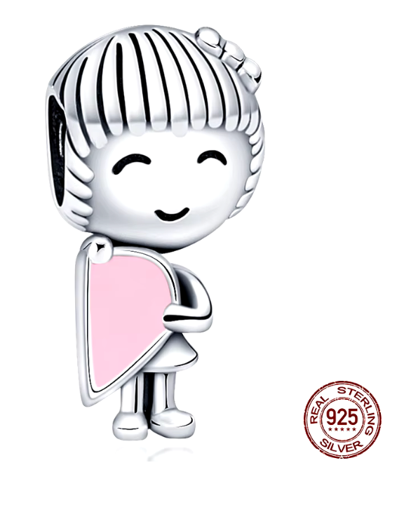 86296308 Dije de Plata S925 Niña con corazón rosa