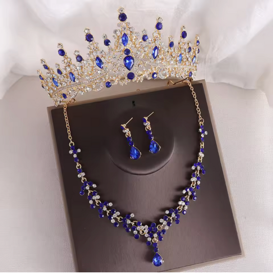 Set completo de tiara y conjunto de noche con piedras multiples
