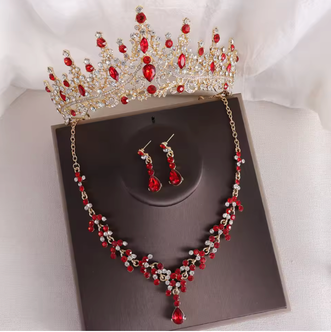 Set completo de tiara y conjunto de noche con piedras multiples