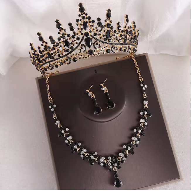 Set completo de tiara y conjunto de noche con piedras multiples
