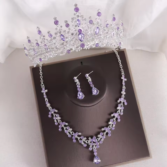 Set completo de tiara y conjunto de noche con piedras multiples