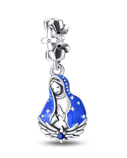 97261556 Dije de Plata S925 Virgen de Guadalupe con manto azul