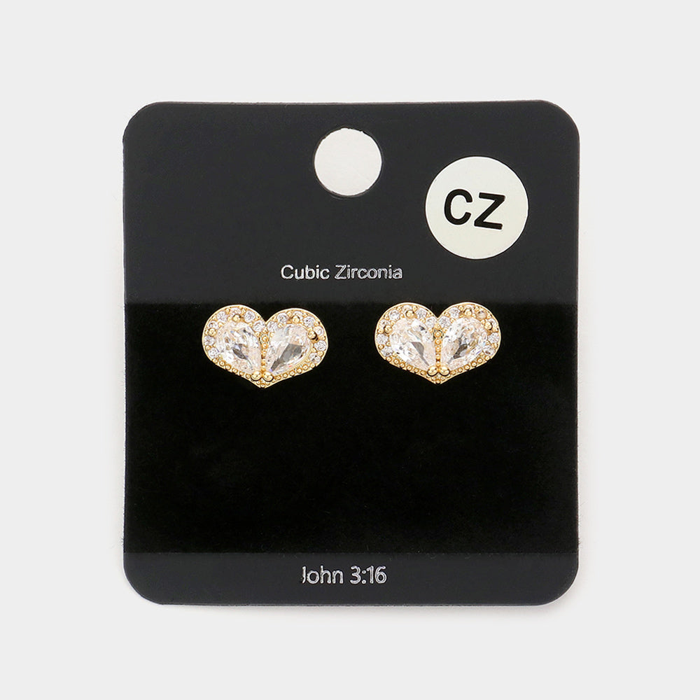 Aretes con zirconias en  forma de corazón y lágrima CZ