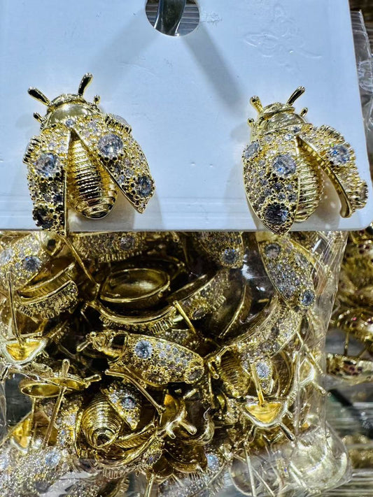 92714228 Aretes de Mariquitas con brillantes en oro laminado 18k (3 Capas)
